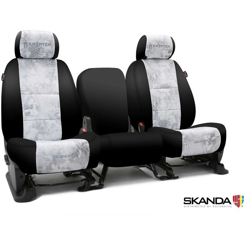 SKANDA CUSTOM TACTICAL SEAT COVERS (1 ROW) NEOSUPREME KRYPTEK WRAITH WITH BLACK SIDES (2 BLACK BACKING, 6 BLACK POUCHES)