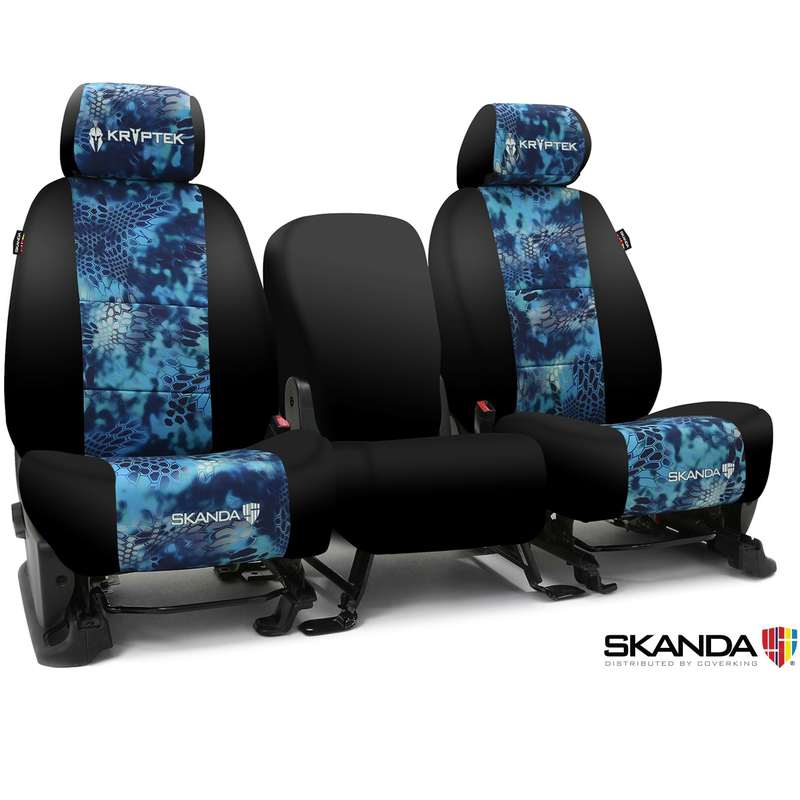 SKANDA CUSTOM TACTICAL SEAT COVERS (1 ROW) NEOSUPREME KRYPTEK PONTUS WITH BLACK SIDES (2 BLACK BACKING, 6 BLACK POUCHES)