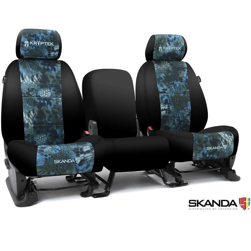 SKANDA CUSTOM TACTICAL SEAT COVERS (1 ROW) NEOSUPREME KRYPTEK NEPTUNE WITH BLACK SIDES (2 BLACK BACKING, 6 BLACK POUCHES)