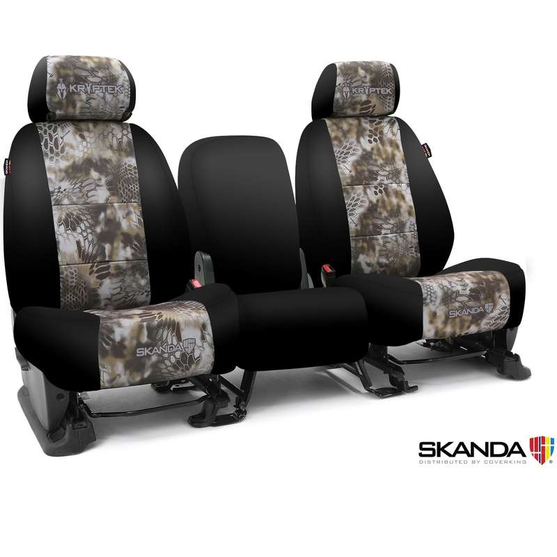 SKANDA CUSTOM TACTICAL SEAT COVERS (1 ROW) NEOSUPREME KRYPTEK BANSHEE WITH BLACK SIDES (2 BLACK BACKING, 6 BLACK POUCHES)