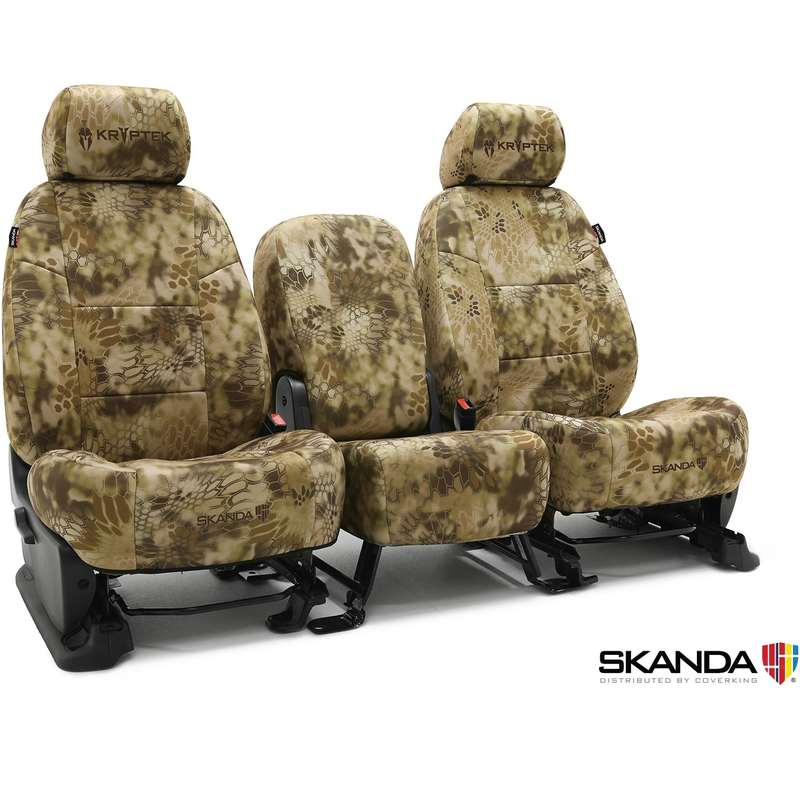 SKANDA CUSTOM TACTICAL SEAT COVERS (1 ROW) NEOSUPREME KRYPTEK HIGHLANDER SOLID (2 BLACK BACKING, 6 BLACK POUCHES)