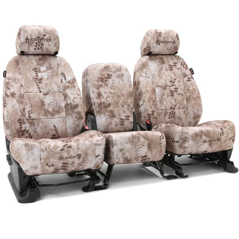 SKANDA CUSTOM TACTICAL SEAT COVERS (1 ROW) NEOSUPREME KRYPTEK NOMAD SOLID (2 BLACK BACKING, 6 BLACK POUCHES)