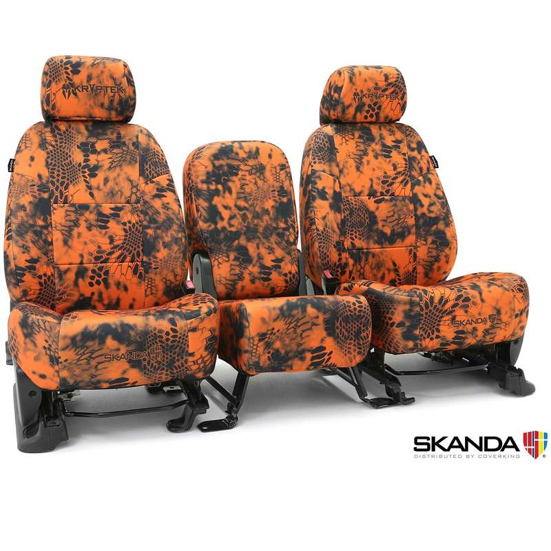 SKANDA CUSTOM TACTICAL SEAT COVERS (1 ROW) NEOSUPREME KRYPTEK INFERNO SOLID (2 BLACK BACKING, 6 BLACK POUCHES)