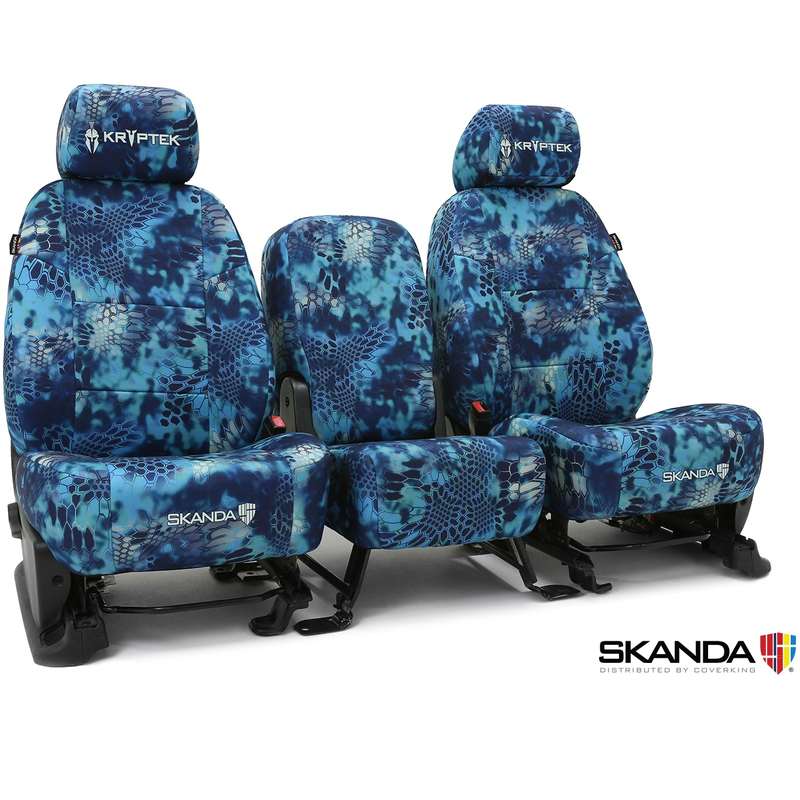 SKANDA CUSTOM TACTICAL SEAT COVERS (1 ROW) NEOSUPREME KRYPTEK PONTUS SOLID (2 BLACK BACKING, 6 BLACK POUCHES)