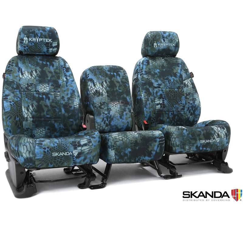 SKANDA CUSTOM TACTICAL SEAT COVERS (1 ROW) NEOSUPREME KRYPTEK NEPTUNE SOLID (2 BLACK BACKING, 6 BLACK POUCHES)