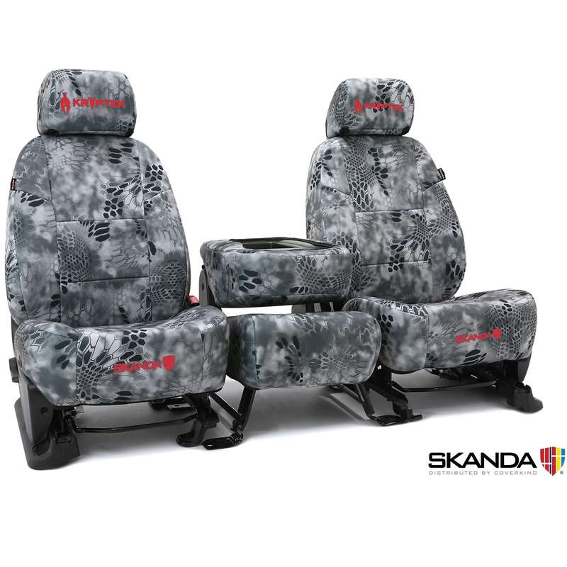 SKANDA CUSTOM TACTICAL SEAT COVERS (1 ROW) NEOSUPREME KRYPTEK RAID SOLID (2 BLACK BACKING, 6 BLACK POUCHES)