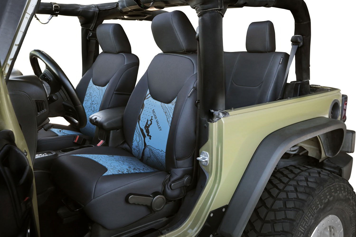 Coverking Custom Black on Blue Neosupreme Seat Cover for Jeep Wrangler (13-17)