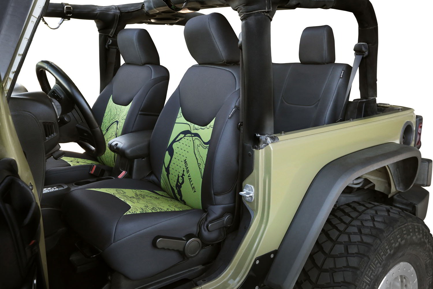 Coverking Custom Black on Green Neosupreme Seat Cover for Jeep Wrangler (13-17)