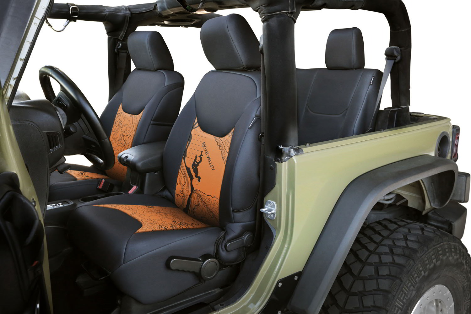 Coverking Custom Black on Orange Neosupreme Seat Cover for Jeep Wrangler (13-17)